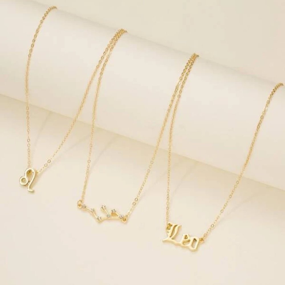 3pc Leo Zodiac Golden Necklace - Picture 2 of 3